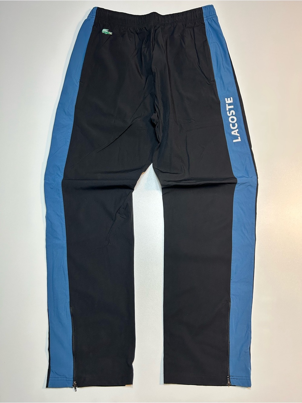 Lacoste Sport Men's Woven Track Pants Side Stripe Zip Ankle Black Blue